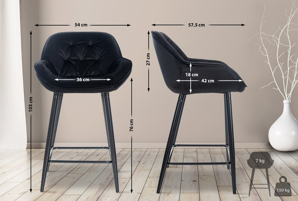 2-pack barstol Gibson sammet sitthöjd 76 cm
