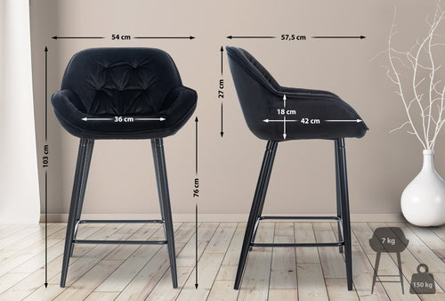 2-pack barstol Gibson sammet sitthöjd 76 cm