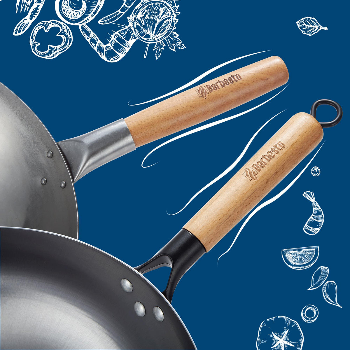 Wok set av kolstål