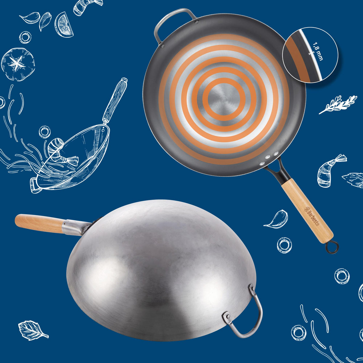 Wok set av kolstål