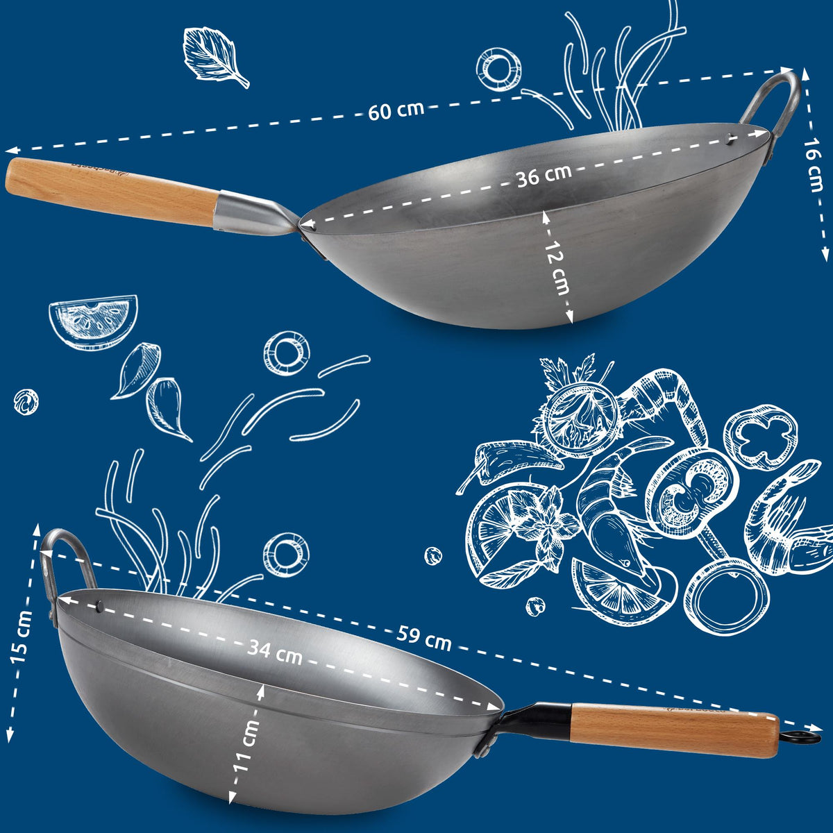 Wok set av kolstål