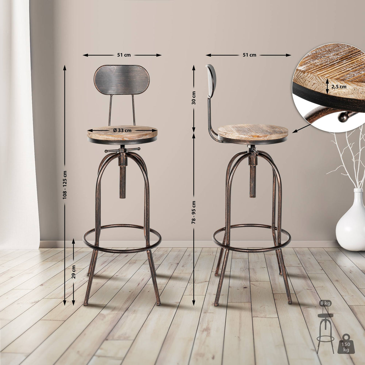2-pack barstol Pino