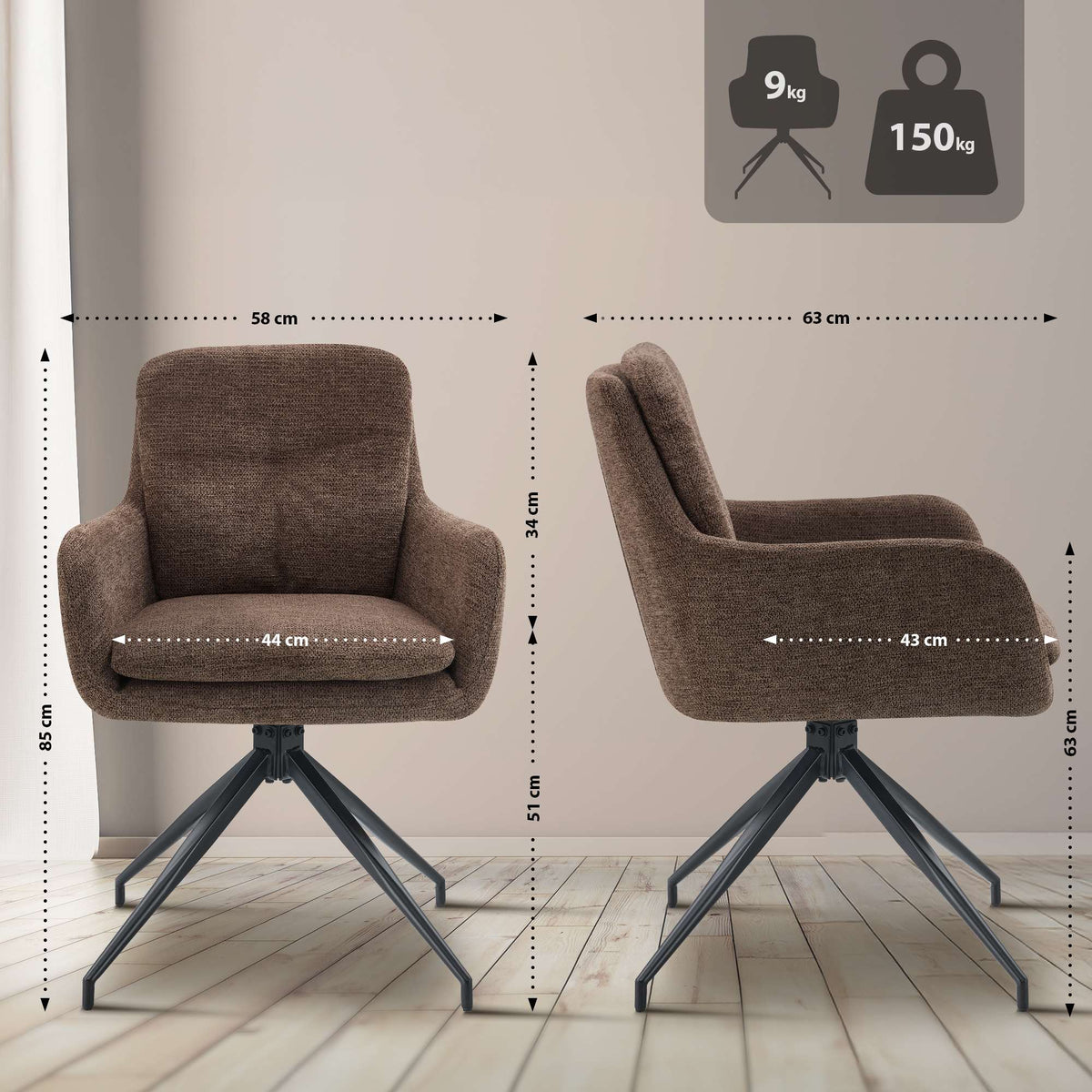 2-pack matstolar Pickett tyg
