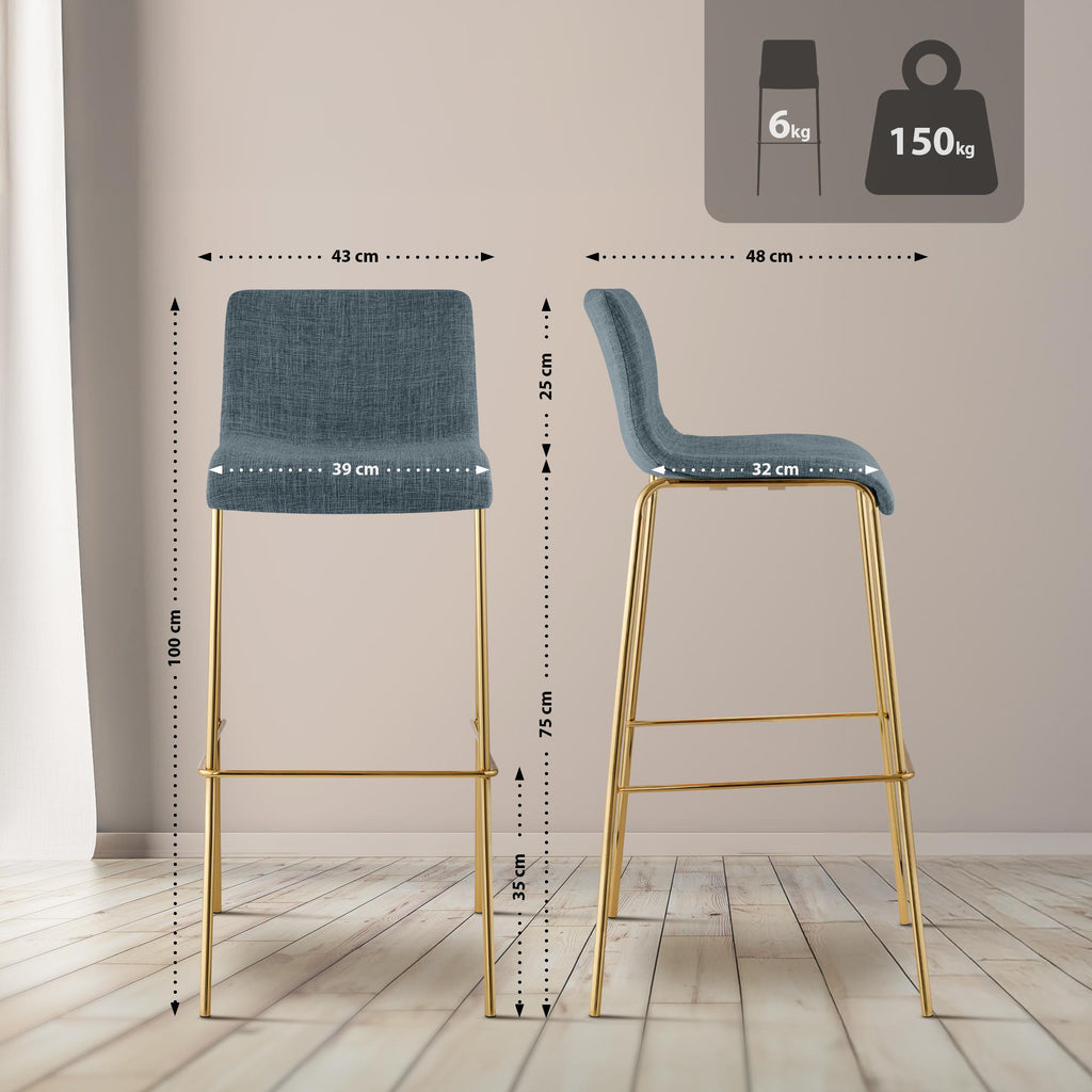 2-pack barstol Hover tyg fyrbent stativ guld
