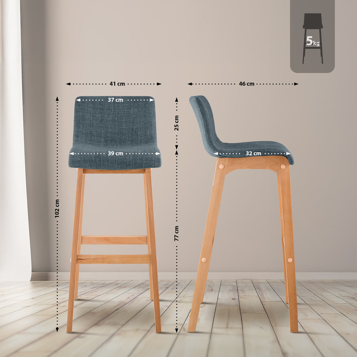 2-pack barstol Hover tyg fyrbent stativ Natura