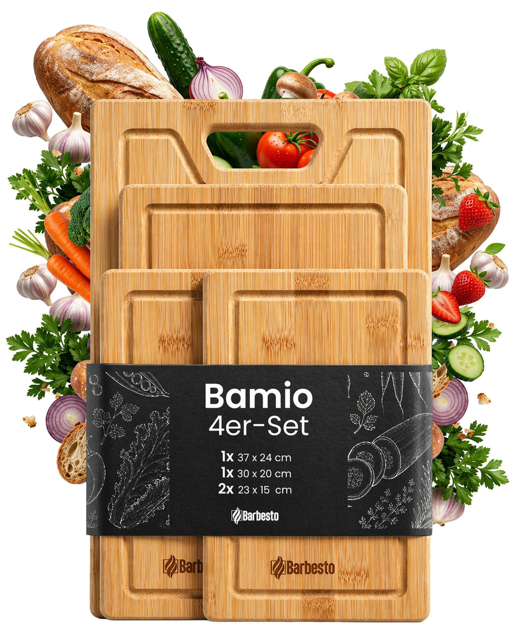 4-pack skärbrädor Bamio bambu